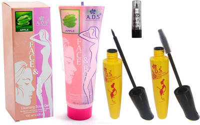ADS Cleansing Apple scrub gel / Eye liner / Kajal With Mascara(Set of 4)