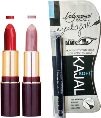 Lady Fashion Lipstick And Kajal Combo(Set of 3)