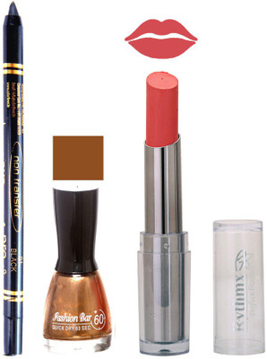 Rythmx Lipstick , Nail Polish And Stay On Black Kajal Makeup Combo 1070(Set of 3)