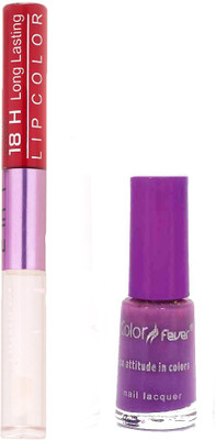 Color Fever Long Lasting 4741617 Red Lipstick+Purple Nail Polish(Set of 2)