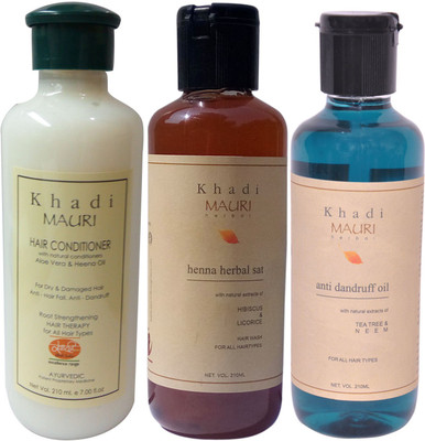 Khadi Mauri Herbal Hair Conditioner - Henna Sat Shampoo & Anti Dandruff Oil Combo Pack of 3 Ayurvedic Natural 210 ml each(Set of 3)
Khadi Mauri Herbal Hair Conditioner - Henna Sat Shampoo & Anti Dandruff Oil Combo Pack of 3 Ayurvedic Natural 210 ml each(Set of 3)
