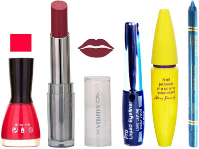 Rythmx Intense Matte Burgundy Shade Lipstick, Hot Pink Nail Polish,Black Eyeliner,Mascara, And Turquoise Blue Kajal 638(Set of 5)
Rythmx Intense Matte Burgundy Shade Lipstick, Hot Pink Nail Polish,Black Eyeliner,Mascara, And Turquoise Blue Kajal 638(Set of 5)