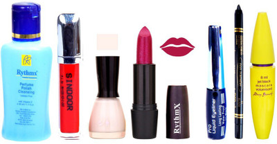 Rythmx Shimmer Mazanta Lipstick White Nail Polish Remover Eye Liner Sindoor Pro Non Transfer Black Kajal Maskara Combo Kit 2801(Set of 7)
Rythmx Shimmer Mazanta Lipstick White Nail Polish Remover Eye Liner Sindoor Pro Non Transfer Black Kajal Maskara Combo Kit 2801(Set of 7)