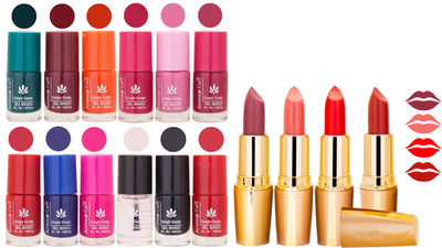 Aroma Care 12 Piece Vibrant Color Nail Polish Combo Set With 4 Rythm Creamy Matte Lipstick Combo 42(Set of 16)
Aroma Care 12 Piece Vibrant Color Nail Polish Combo Set With 4 Rythm Creamy Matte Lipstick Combo 42(Set of 16)