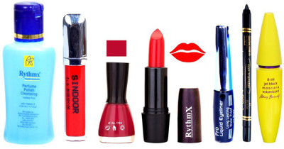 Rythmx Orange Lipstick Redish Pink Nail Polish Remover Eye Liner Sindoor Pro Non Transfer Black Kajal Maskara Combo Kit 2822(Set of 7)
Rythmx Orange Lipstick Redish Pink Nail Polish Remover Eye Liner Sindoor Pro Non Transfer Black Kajal Maskara Combo Kit 2822(Set of 7)
