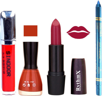 Rythmx Rose Mauve Lipstick Brown Orange Shade Nail Polish Sindoor and Non Pro Transfer Turquoise Blue Kajal Combo kit 9922(Set of 4)
Rythmx Rose Mauve Lipstick Brown Orange Shade Nail Polish Sindoor and Non Pro Transfer Turquoise Blue Kajal Combo kit 9922(Set of 4)