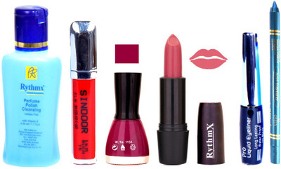 Rythmx Rich Pink Lipstick Mauve Mazanta Nail Polish Remover Eye Liner Sindoor Turquoise Blue Kajal Combo Kit 8926(Set of 6)
Rythmx Rich Pink Lipstick Mauve Mazanta Nail Polish Remover Eye Liner Sindoor Turquoise Blue Kajal Combo Kit 8926(Set of 6)