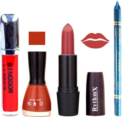 Rythmx Gajri Lipstick Brown Orangy Shade Nail Polish Sindoor and Non Pro Transfer Turquoise Blue Kajal Combo kit 9924(Set of 4)
Rythmx Gajri Lipstick Brown Orangy Shade Nail Polish Sindoor and Non Pro Transfer Turquoise Blue Kajal Combo kit 9924(Set of 4)