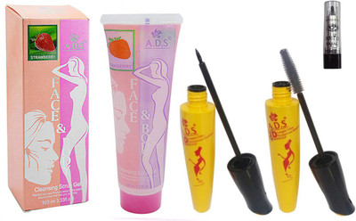 ADS Cleansing Strawberry scrub gel / Eye liner / Kajal With Mascara(Set of 4)