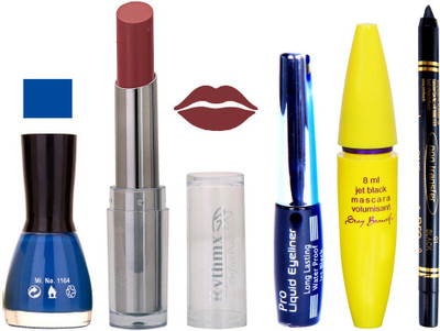 Rythmx Intense Matte Mauvish Shade Lipstick, Blue Nail Polish,Black Eyeliner,Mascara, And Stay On Black Kajal 7291(Set of 5)
Rythmx Intense Matte Mauvish Shade Lipstick, Blue Nail Polish,Black Eyeliner,Mascara, And Stay On Black Kajal 7291(Set of 5)