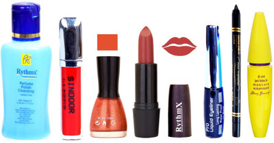 Rythmx Pinkish Peach Lipstick Glitter ORange Nail Polish Remover Eye Liner Sindoor Pro Non Transfer Black Kajal Maskara Combo Kit 2846(Set of 7)
Rythmx Pinkish Peach Lipstick Glitter ORange Nail Polish Remover Eye Liner Sindoor Pro Non Transfer Black Kajal Maskara Combo Kit 2846(Set of 7)