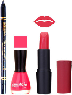 Fashion Bar Nail Polish , OTG Lipstick , Black Kajal Combo 46(Set of 3)