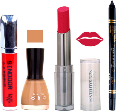 Rythmx Lipstick Sindoor,Nail Polish,Black Kajal Makeup Pack Combo 618(Set of 4)