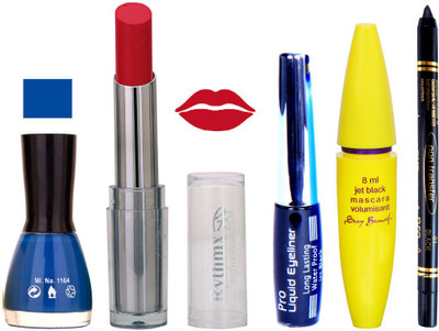 Rythmx Intense Matte Redish Shade Lipstick, Blue Nail Polish,Black Eyeliner,Mascara, And Stay On Black Kajal 7290(Set of 5)
Rythmx Intense Matte Redish Shade Lipstick, Blue Nail Polish,Black Eyeliner,Mascara, And Stay On Black Kajal 7290(Set of 5)