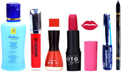 Rythmx Remover, OTG Lipstick, Sindoor, Nail Polish,EyeLiner, Remover,Black Kajal, Makeup kit Combo 10088(Set of 6)
Rythmx Remover, OTG Lipstick, Sindoor, Nail Polish,EyeLiner, Remover,Black Kajal, Makeup kit Combo 10088(Set of 6)