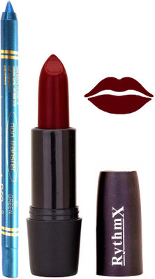 Rythmx Maroon Lipstick And Pro Non Transfer Blue Kajal 2893(Set of 2)