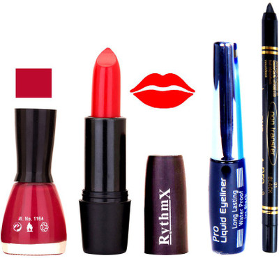 Rythmx Deep Dark Pink Nail Polish Orange Lipstick With Eyeliner and Pro Non Transfer Black Kajal 68103(Set of 4)
Rythmx Deep Dark Pink Nail Polish Orange Lipstick With Eyeliner and Pro Non Transfer Black Kajal 68103(Set of 4)