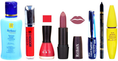 Rythmx Shimmer Purple Lipstick Pink Nail Polish Remover Eye Liner Sindoor Pro Non Transfer Black Kajal Maskara Combo Kit 2851(Set of 7)
Rythmx Shimmer Purple Lipstick Pink Nail Polish Remover Eye Liner Sindoor Pro Non Transfer Black Kajal Maskara Combo Kit 2851(Set of 7)