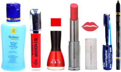 Rythmx Lipstick And Nail Polish + Eyliner + Sindoor + Remover + Kajal Makeup Combo Pack(Set of 6)
Rythmx Lipstick And Nail Polish + Eyliner + Sindoor + Remover + Kajal Makeup Combo Pack(Set of 6)