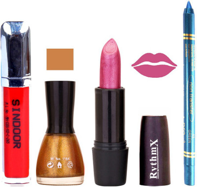 Rythmx Shimmer Voilet Purple Lipstick Glitter Gold Shade Nail Polish Sindoor and Non Pro Transfer Turquoise Blue Kajal Combo kit 9942(Set of 4)
Rythmx Shimmer Voilet Purple Lipstick Glitter Gold Shade Nail Polish Sindoor and Non Pro Transfer Turquoise Blue Kajal Combo kit 9942(Set of 4)