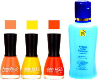 Fashion Bar Stengthening Nail Polish Remover and Peach,Yellow ,Orange,Shades Nail Polish 52449(Set of 4)
Fashion Bar Stengthening Nail Polish Remover and Peach,Yellow ,Orange,Shades Nail Polish 52449(Set of 4)