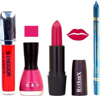 Rythmx Bright Mazanta Lipstick Voilet Purple Shade Nail Polish Sindoor and Non Pro Transfer Turquoise Blue Kajal Combo kit 9920(Set of 4)
Rythmx Bright Mazanta Lipstick Voilet Purple Shade Nail Polish Sindoor and Non Pro Transfer Turquoise Blue Kajal Combo kit 9920(Set of 4)