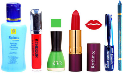 Rythmx Lipstick ,Remover, Sindoor, Nail Polish,EyeLiner,Turqoise Blue Kajal, Makeup kit Combo 12055(Set of 6)
Rythmx Lipstick ,Remover, Sindoor, Nail Polish,EyeLiner,Turqoise Blue Kajal, Makeup kit Combo 12055(Set of 6)