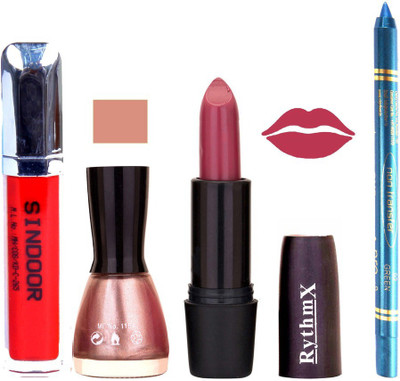 Rythmx Pinkish Purple Lipstick Shimmer Light Pink Shade Nail Polish Sindoor and Non Pro Transfer Turquoise Blue Kajal Combo kit 9934(Set of 4)
Rythmx Pinkish Purple Lipstick Shimmer Light Pink Shade Nail Polish Sindoor and Non Pro Transfer Turquoise Blue Kajal Combo kit 9934(Set of 4)