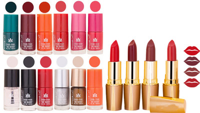 Aroma Care 12 Piece Vibrant Color Nail Polish Combo Set With 4 Rythm Creamy Matte Lipstick Combo 140(Set of 16)
Aroma Care 12 Piece Vibrant Color Nail Polish Combo Set With 4 Rythm Creamy Matte Lipstick Combo 140(Set of 16)