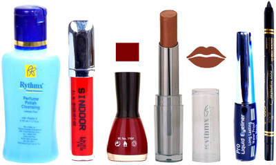 Rythmx Lipstick And Nail Polish + Eyliner + Sindoor + Remover + Kajal Makeup Combo Pack(Set of 6)
Rythmx Lipstick And Nail Polish + Eyliner + Sindoor + Remover + Kajal Makeup Combo Pack(Set of 6)