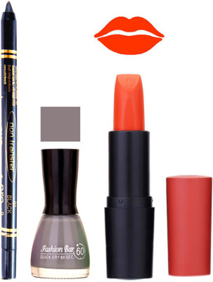 Fashion Bar Nail Polish , OTG Lipstick , Black Kajal Combo 103(Set of 3)