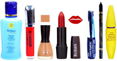 Rythmx Red Lipstick Musted Nail Polish Remover Eye Liner Sindoor Pro Non Transfer Black Kajal Maskara Combo Kit 2866(Set of 7)
Rythmx Red Lipstick Musted Nail Polish Remover Eye Liner Sindoor Pro Non Transfer Black Kajal Maskara Combo Kit 2866(Set of 7)
