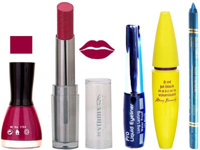 Rythmx Intense Matte Shimmer Mazanta Shade Lipstick, Purple Nail Polish,Black Eyeliner,Mascara, And Turquoise Blue Kajal 629(Set of 5)
Rythmx Intense Matte Shimmer Mazanta Shade Lipstick, Purple Nail Polish,Black Eyeliner,Mascara, And Turquoise Blue Kajal 629(Set of 5)