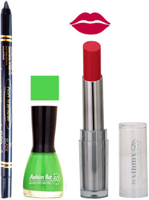 Rythmx Lipstick , Nail Polish And Stay On Black Kajal Makeup Combo 1025(Set of 3)