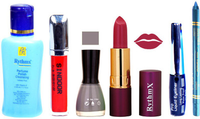 Rythmx Lipstick ,Remover, Sindoor, Nail Polish,EyeLiner,Turqoise Blue Kajal, Makeup kit Combo 12050(Set of 6)
Rythmx Lipstick ,Remover, Sindoor, Nail Polish,EyeLiner,Turqoise Blue Kajal, Makeup kit Combo 12050(Set of 6)