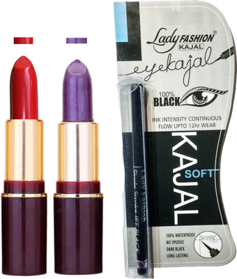 Lady Fashion Lipstick And Kajal Combo(Set of 3)