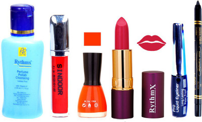 Rythmx Lipstick ,Remover, Sindoor, Nail Polish,EyeLiner,Black Kajal, Makeup kit Combo 12072(Set of 6)
Rythmx Lipstick ,Remover, Sindoor, Nail Polish,EyeLiner,Black Kajal, Makeup kit Combo 12072(Set of 6)