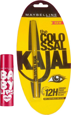 Maybelline Baby Lips Berry Crush and Colossal Kajal Combo(Set of 2)