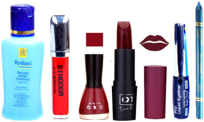 Rythmx Remover, OTG Lipstick, Sindoor, Nail Polish,EyeLiner, Remover,Turqoise Blue Kajal, Makeup kit Combo 10014(Set of 6)