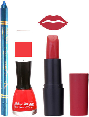 Fashion Bar Nail Polish , otg Lipstick , Turquoise Blue Kajal Combo72(Set of 3)