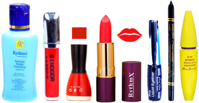 Rythmx Lipstick ,Polish Remover, Sindoor, Nail Polish,EyeLiner,Black Kajal, Mascara, Makeup kit Combo 14069(Set of 7)
Rythmx Lipstick ,Polish Remover, Sindoor, Nail Polish,EyeLiner,Black Kajal, Mascara, Makeup kit Combo 14069(Set of 7)