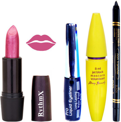 Rythmx Shimmer Shiny Purple Lipstick Bold Look Eyeliner Black kajal Magnum Beauty Maskara Kit 10117(Set of 4)
Rythmx Shimmer Shiny Purple Lipstick Bold Look Eyeliner Black kajal Magnum Beauty Maskara Kit 10117(Set of 4)