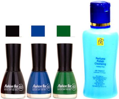 Fashion Bar Nail Polish Remover Black,Blue ,Green Shades Nail Polish 52440(Set of 4)
Fashion Bar Nail Polish Remover Black,Blue ,Green Shades Nail Polish 52440(Set of 4)