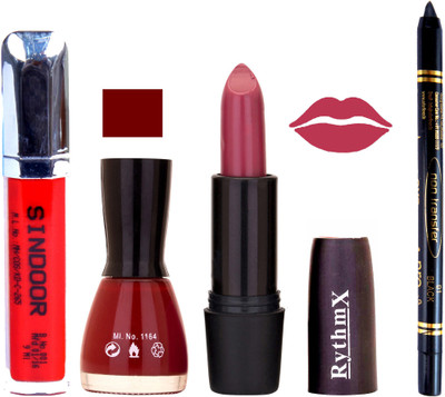 Rythmx Pinkish Purple Lipstick Maroon Nail Polish Non Transfer Black kajal Sindoor 157(Set of 4)
Rythmx Pinkish Purple Lipstick Maroon Nail Polish Non Transfer Black kajal Sindoor 157(Set of 4)