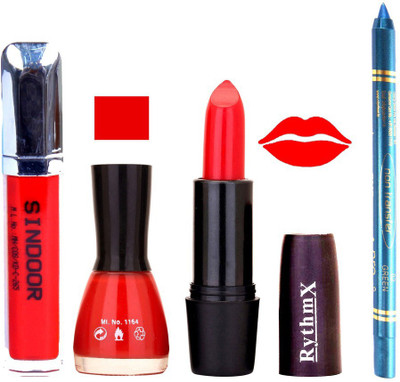 Rythmx Orange Lipstick Fantasy Orange Shade Nail Polish Sindoor and Non Pro Transfer Turquoise Blue Kajal Combo kit 9928(Set of 4)
Rythmx Orange Lipstick Fantasy Orange Shade Nail Polish Sindoor and Non Pro Transfer Turquoise Blue Kajal Combo kit 9928(Set of 4)