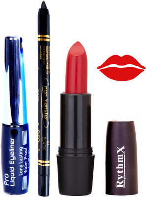 Rythmx Merry Red Lipstick Eyeliner Kajal Combo Kit 78094(Set of 3)
