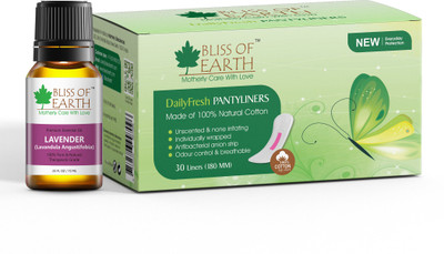 Bliss of Earth 180MM 100% Natural Cotton Pantyliners & Lavender Essential Oil 10ML(Set of 2)