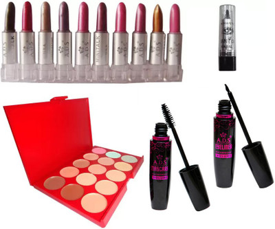 ADS Mini Lipstick (Set of 10-D) / Concealer / Eyeliner / Mascara / Kajal(Set of 14)
ADS Mini Lipstick (Set of 10-D) / Concealer / Eyeliner / Mascara / Kajal(Set of 14)