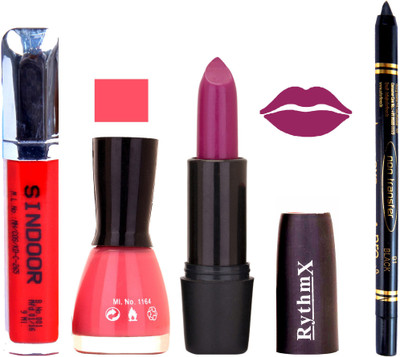 Rythmx Pinkish Purple Lipstick Nail Polish Non Transfer Black kajal Sindoor 140(Set of 4)
Rythmx Pinkish Purple Lipstick Nail Polish Non Transfer Black kajal Sindoor 140(Set of 4)
