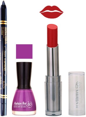Rythmx Lipstick , Nail Polish And Stay On Black Kajal Makeup Combo 1067(Set of 3)